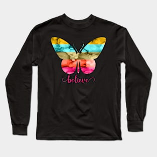 Believe Rainbow Butterfly Long Sleeve T-Shirt